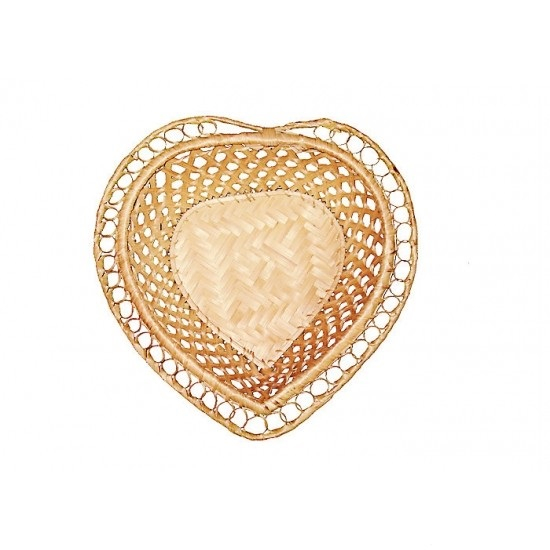 Хлебница с расправленными краями в виде сердечка, редкое плетение, бамбук (23*23*Н6,5)